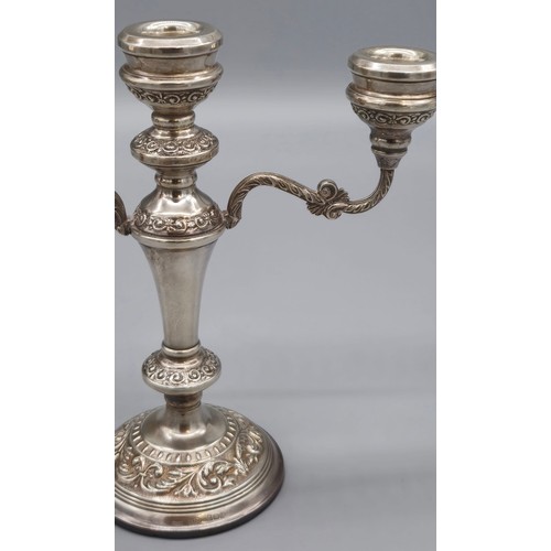 40 - Birmingham Silver [filled] three branch Candelabra, Makers W I Broadway & Co.  [weighted] [519 grams... 