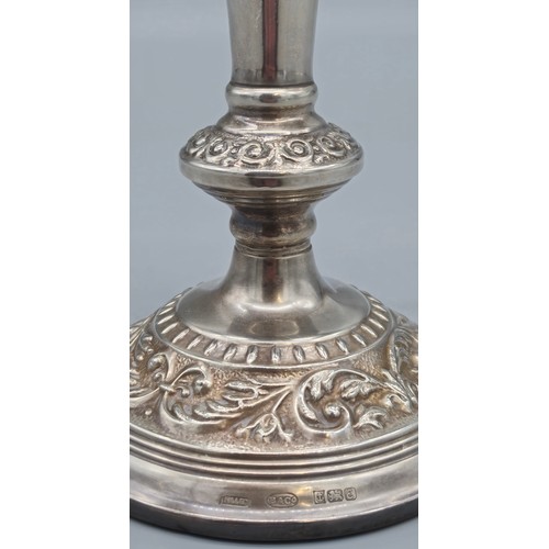 40 - Birmingham Silver [filled] three branch Candelabra, Makers W I Broadway & Co.  [weighted] [519 grams... 