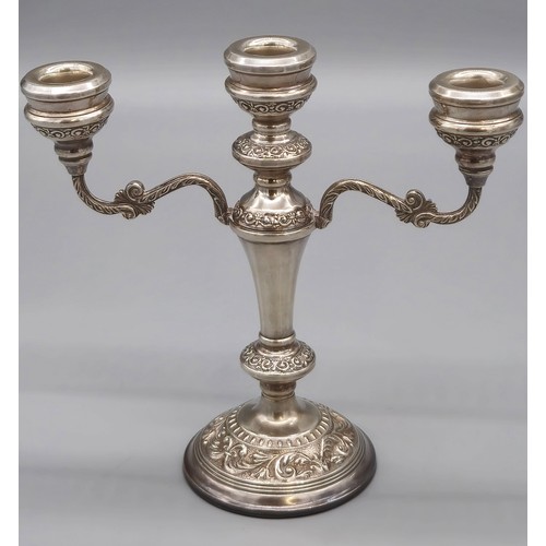 40 - Birmingham Silver [filled] three branch Candelabra, Makers W I Broadway & Co.  [weighted] [519 grams... 