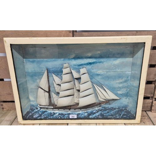 202 - A Late 19th Century English mahogany-framed ship diorama [45.5x66x10cm]