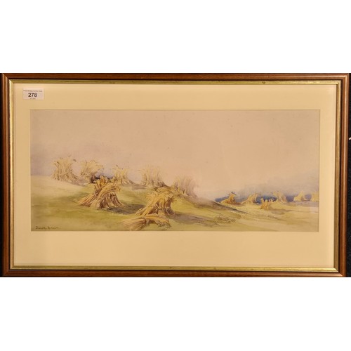 416 - Dorothy Brown 
Original watercolour depicting the collected harvest. 
Signed and fitted within an oa... 