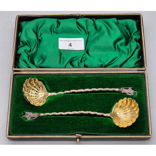 4 - Boxed pair of Victorian London silver hallmarked Apostle ladles. Produced by Chawner & Co [George Wi... 