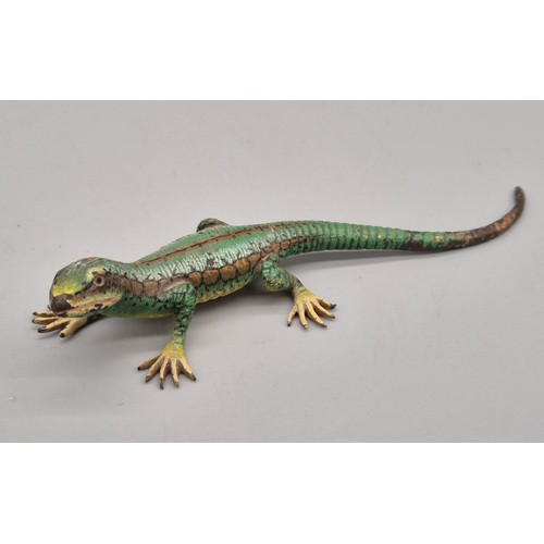 60 - Antique Austrian Cold painted Bronze Lizard sculpture. [13cm length] [75.53grams]