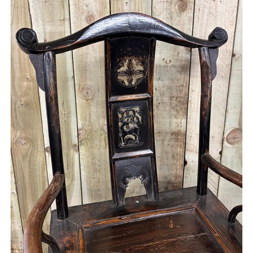 216 - Late 18th/ early 19th century lacquered Elm Chinese Hat Chair. [117x65.5x53cm-widest points]