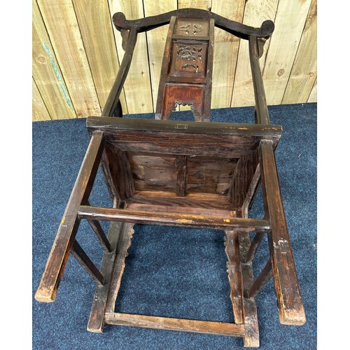 216 - Late 18th/ early 19th century lacquered Elm Chinese Hat Chair. [117x65.5x53cm-widest points]