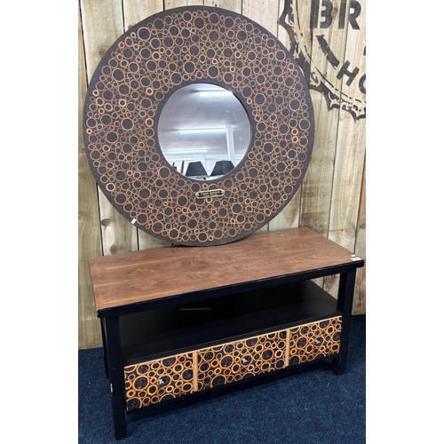 393 - Next entertainment unit together with a large round mirror. [Unit- 54x100x39.5cm]