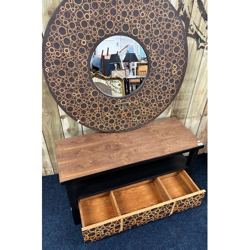 393 - Next entertainment unit together with a large round mirror. [Unit- 54x100x39.5cm]