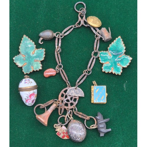 9 - A Collection of antique jewellery; Plated charm bracelet fitted with various antique charms- Agate s... 