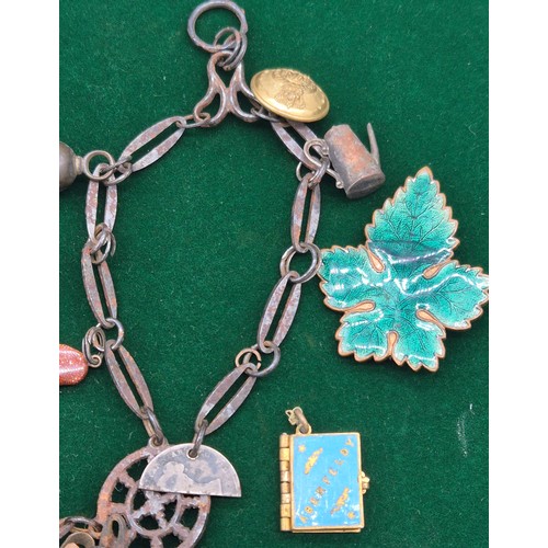 9 - A Collection of antique jewellery; Plated charm bracelet fitted with various antique charms- Agate s... 