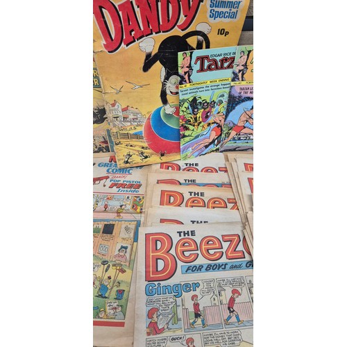 457 - A collection of kids 1970s cartoon magazines; buzz issue 1,The Beano,  The Beezer & topper, The Dand... 