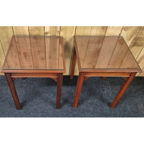 397 - A Pair of mahogany Lamp tables with glass preserves [60x51cm]