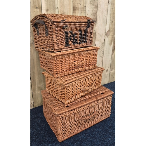 398 - A collection of four vintage F&M wicker baskets