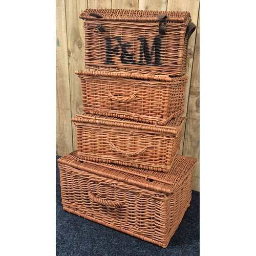 398 - A collection of four vintage F&M wicker baskets