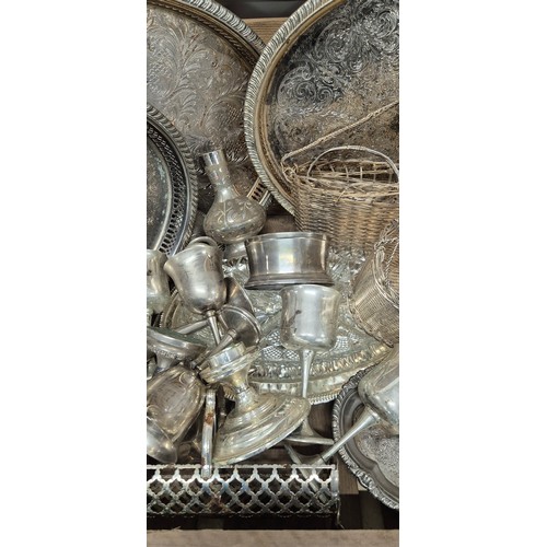 399 - A crate of Silver plated wares; gallery trays, basket & other items