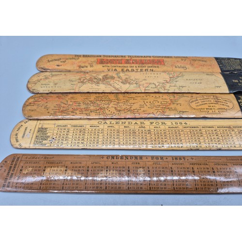 67 - A collection of five Antique Mauchline ware Page turner's; Map & calendar inscriptions, various date... 