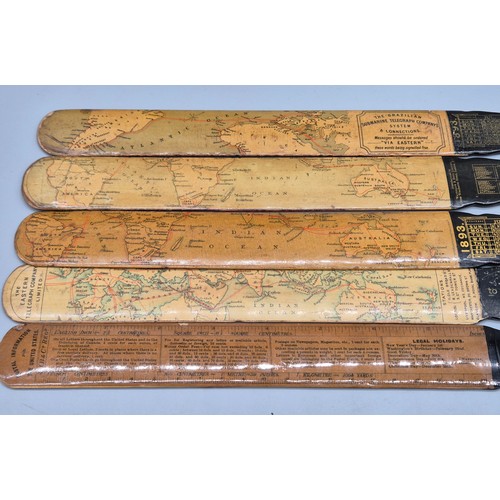 67 - A collection of five Antique Mauchline ware Page turner's; Map & calendar inscriptions, various date... 