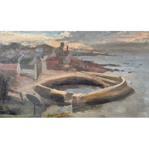 342 - Possible John Duncan Fergusson 
Original oil painting depicting Dunbar Harbour. Signed J.D.F.
[Frame... 