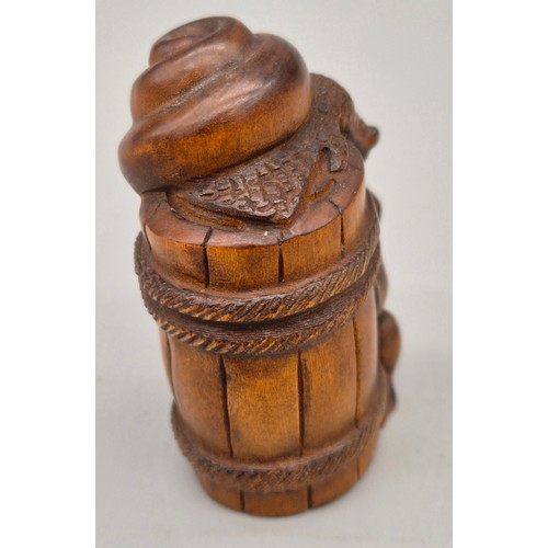 41 - Japanese hand carved boxwood netsuke in the form of a snail and toad on a barrel. Signed. [5.5cm hig... 