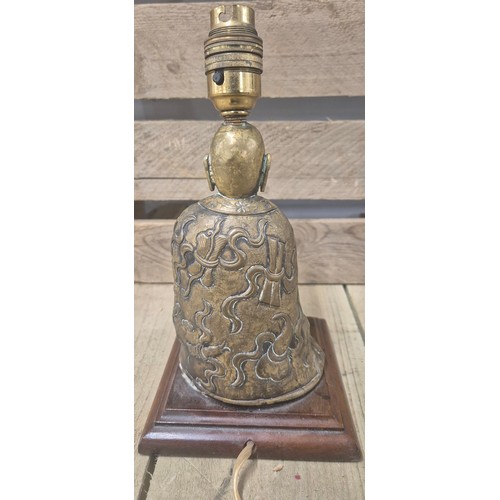 332 - Antique Chinese Bronze/ brass sculpture of a seated buddha. Made into a table lamp. [24cm high- with... 