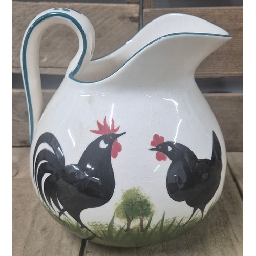 331 - Griselda Hill Pottery Wemyss black cockerel pattern water jug and bowl.