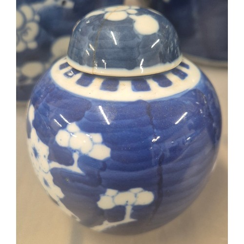 334 - A Collection of 19th and early 20th century Chinese blue and white blossom design lidded preserve po... 