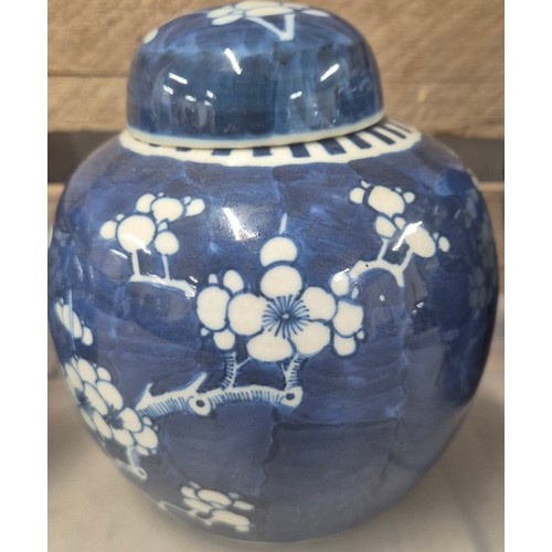 334 - A Collection of 19th and early 20th century Chinese blue and white blossom design lidded preserve po... 