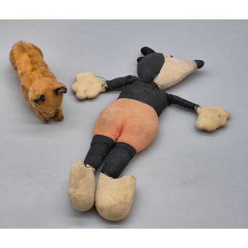 326 - Antique possible Stieff mohair fox with movable joints. Together with an antique plush Mikey Mouse [... 