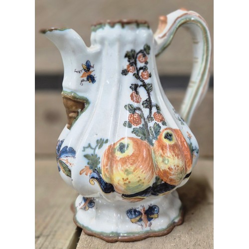 330 - Antique Scottish pottery carpet bowl and French Faience tin glaze coffee pot decorated with pears an... 