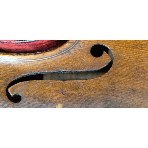 158 - Cased English Violin 1870's, unlabelled. Full size. Length of back- 360mm. Comes with two bows and c... 