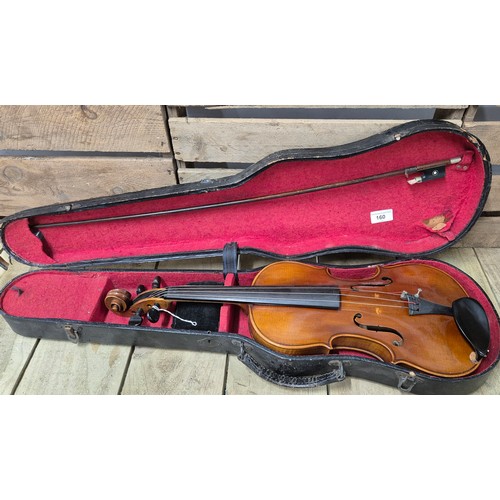 160 - Cased Violin and bow; Robert A Dolling Violin Markneukirchen, Germany 1920's. Bausch Bow. Full size.... 