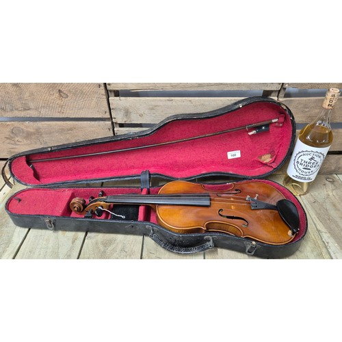 160 - Cased Violin and bow; Robert A Dolling Violin Markneukirchen, Germany 1920's. Bausch Bow. Full size.... 