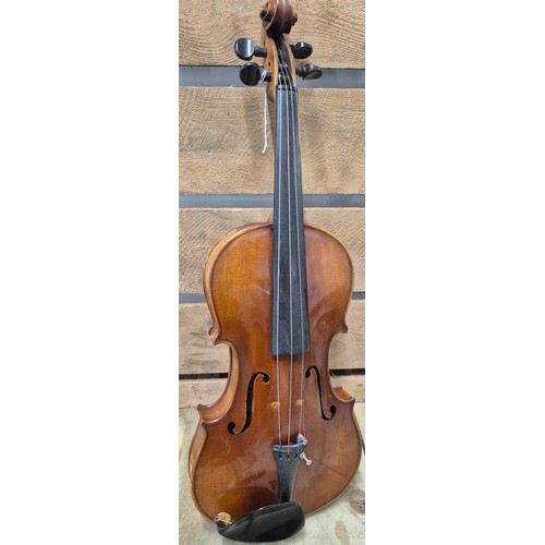 160 - Cased Violin and bow; Robert A Dolling Violin Markneukirchen, Germany 1920's. Bausch Bow. Full size.... 