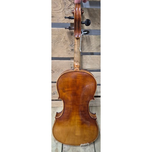 160 - Cased Violin and bow; Robert A Dolling Violin Markneukirchen, Germany 1920's. Bausch Bow. Full size.... 