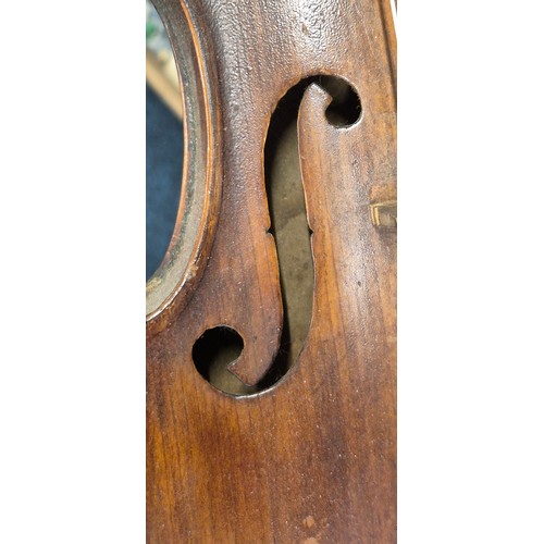 162 - Coffin case, violin and bow; Old Scottish Violin, 1880's. Unlabelled. Full size. Length of Back. 358... 