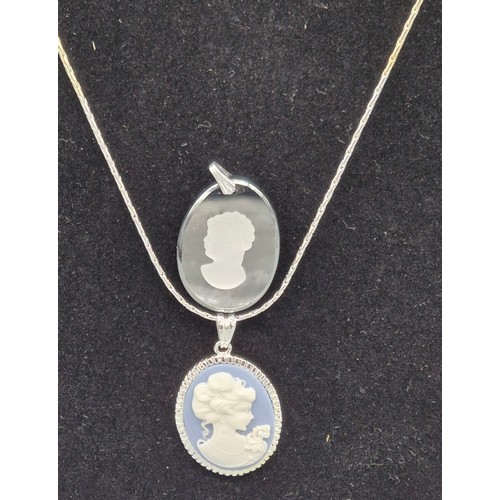 65 - Two cameo pendants and chain.