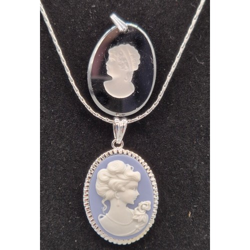 65 - Two cameo pendants and chain.