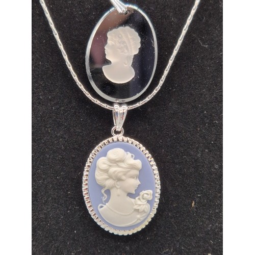 65 - Two cameo pendants and chain.