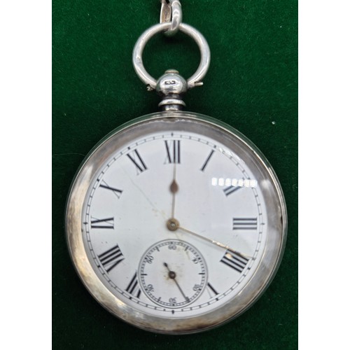 43 - Antique Birmingham silver hallmarked pocket watch, Silver Albert Chain, T- Bar and Birmingham silver... 