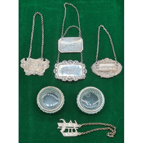 37 - A Selection of silver hallmarked items; Pair of Birmingham silver rimmed salt dishes, Victorian 