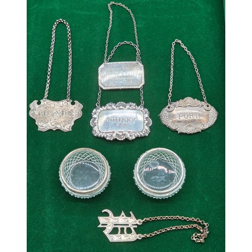 37 - A Selection of silver hallmarked items; Pair of Birmingham silver rimmed salt dishes, Victorian 