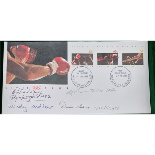 64 - 1st Day Cover Australia 1988 Olympics- signed by Four Olympic medallists.