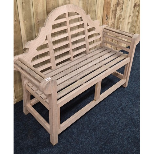 429 - Solid teak Lutyens style garden double bench. [104x134x50cm]