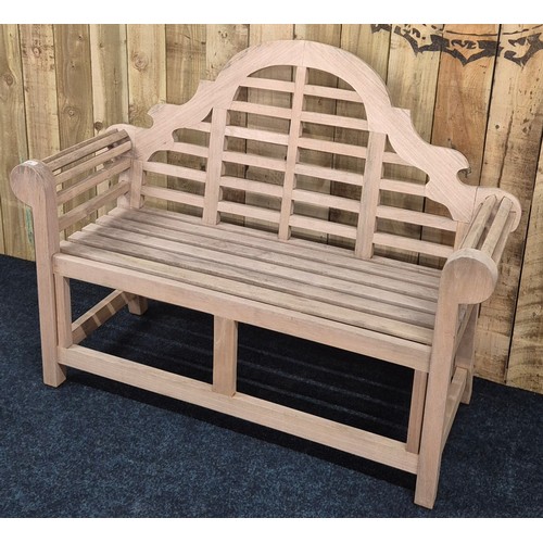 429 - Solid teak Lutyens style garden double bench. [104x134x50cm]