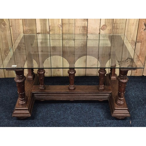 415 - 19th century Cathedral arched based table with Glass top [64.5x124x75cm]