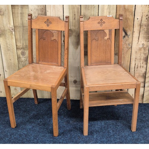 410 - A Pair of antique light oak church chairs. Having prayer book shelf to the underside of the chair. R... 