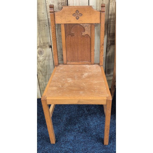 410 - A Pair of antique light oak church chairs. Having prayer book shelf to the underside of the chair. R... 