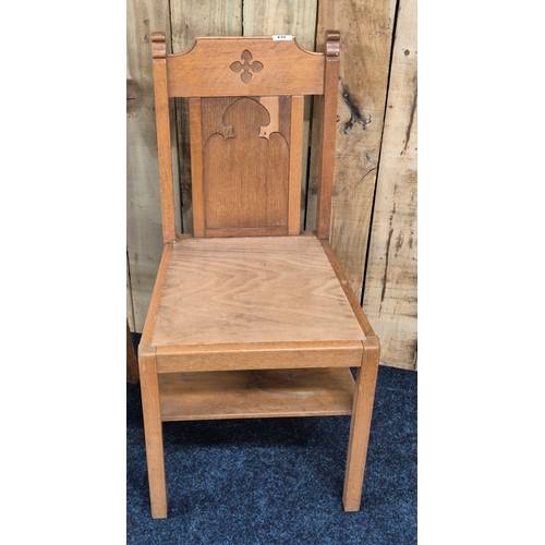 410 - A Pair of antique light oak church chairs. Having prayer book shelf to the underside of the chair. R... 