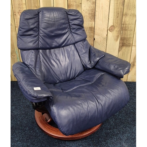 433 - Ekornes stressless dark blue leather relaxer arm chair