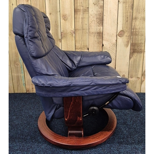 433 - Ekornes stressless dark blue leather relaxer arm chair