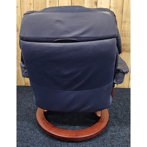 433 - Ekornes stressless dark blue leather relaxer arm chair